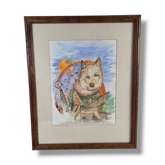 Sister Bernella Decker OOAK Watercolor Painting Wolfpack Dream Catcher Wolves - Picture 1 of 12